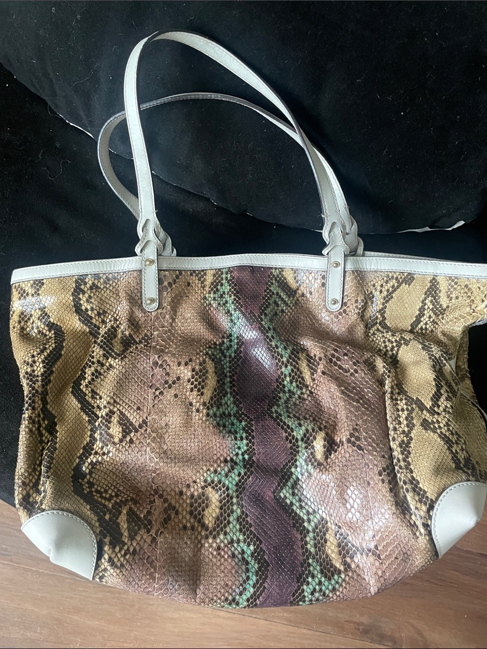 Gucci Multicolor Snake-Print Leather Tote with Ivory Trim